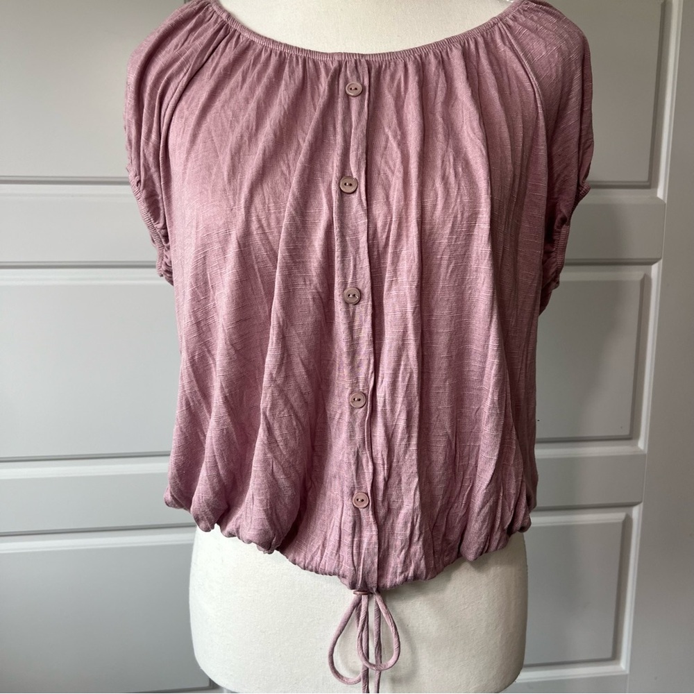 Simply Lala Mauve Button Front Cinched Tie Bottom Dolman Sleeve Top‎ Medium